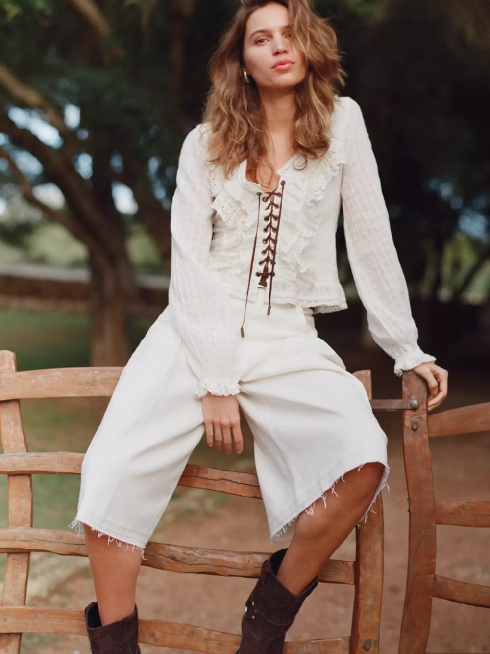 Anthropologie Pilcro Eyelet Ruffle Long-Sleeve Blouse Top size S nwt